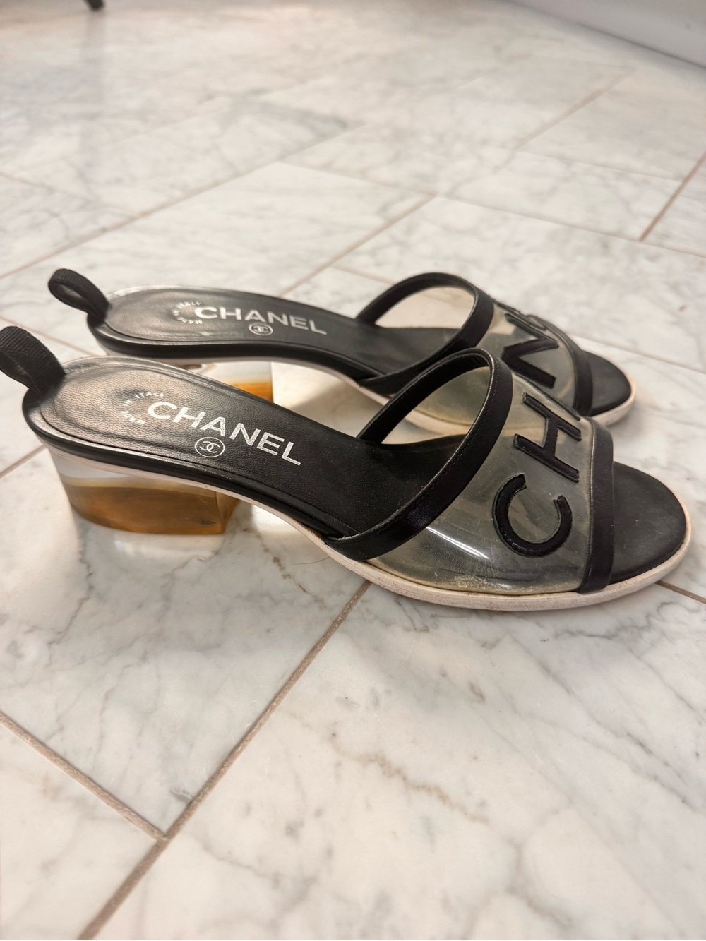 CHANEL Black Clear Logo Slide Mules - Picture 2 of 6